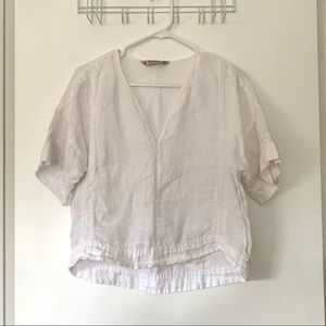 Zara Loose White Short-sleeve Summer Linen Top